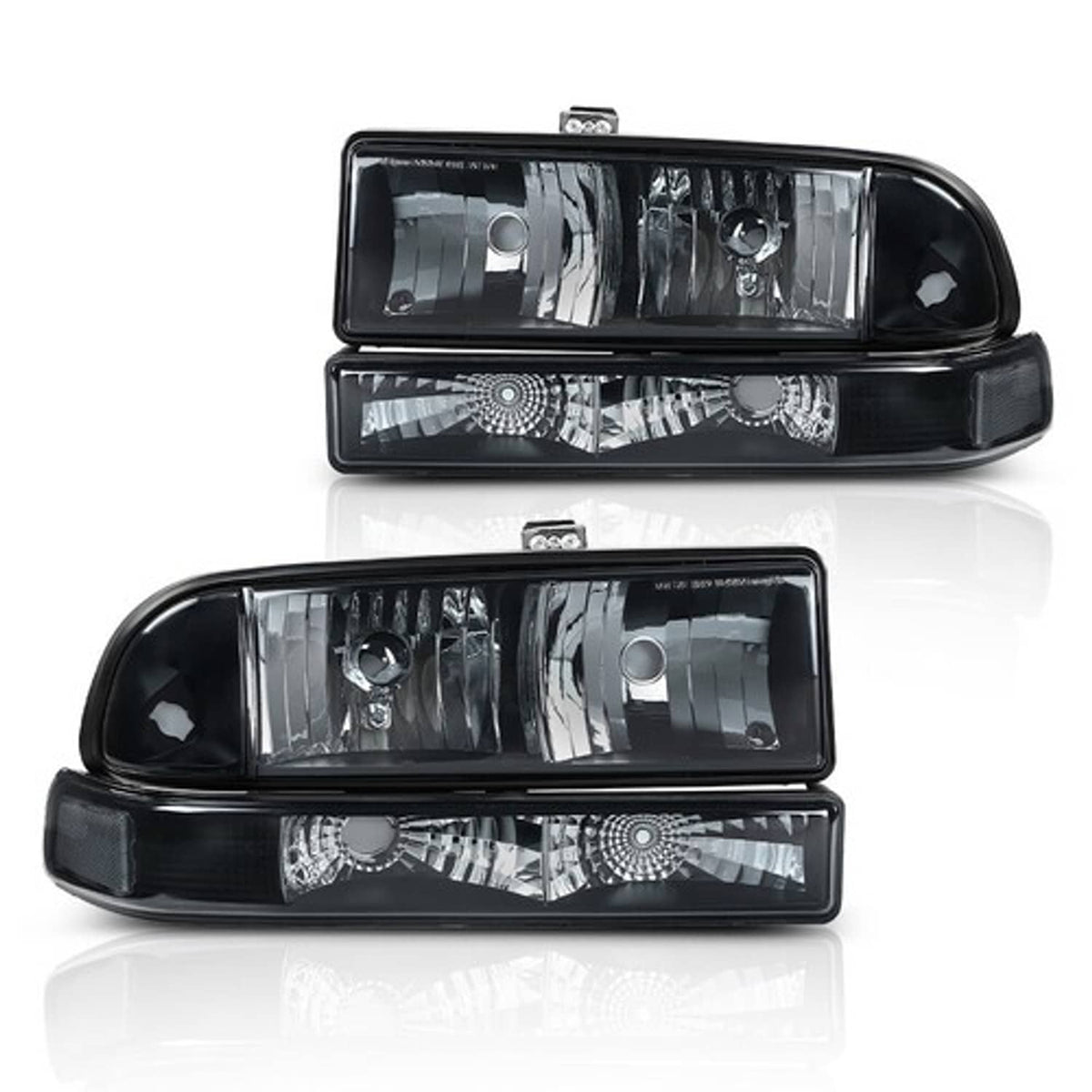 Solid Spare Fit For 98-04 Chevy S10 Blazer Black/Clear Corner Headlights Bumper Headlamps