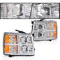 Solid Spare Fit For 07-14 Silverado 1500 2500 3500 Amber Chrome LED Projector Headlights