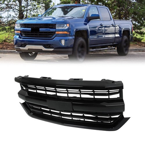 Solid Spare Front Bumper Upper Grille Assembly ABS Black For Chevy Silverado 1500 2016-2018