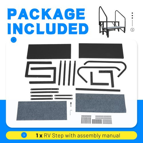 Solid Spare 2 Step RV Steps with 2 Handrails w/Step Mat 660 lbs Load Capacity For Trailers
