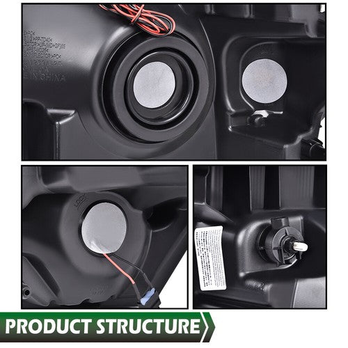 Solid Spare Fit For 2009-2014 Ford F-150 F150 Headlights Black/Smoke LED DRL Head Lamps