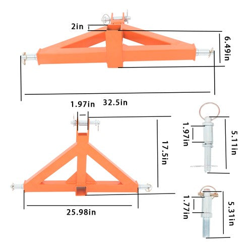 Solid Spare 1 Tractor Tow Drawbar Adapter Upgrade 3 Point 2" Receiver Trailer Hitch Category