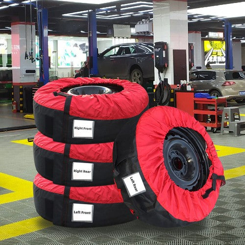 Solid Spare Car Cover New 4Pcs Tyre Cases Tyre Bags For Red 420D And Black 600D W/ Handheld