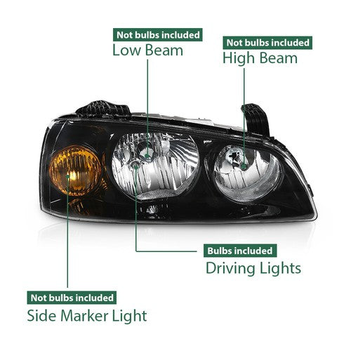 Solid Spare Fit For 2004-2006 Hyundai Elantra Clear/Black Headlights Assembly Left+Right