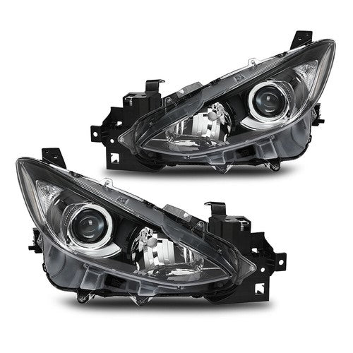 Solid Spare Fit For 2014-2016 Mazda 3 Clear/Black Projector Headlights Assembly Left+Right