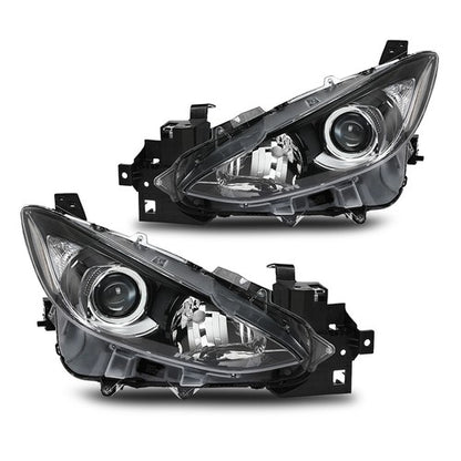 Solid Spare Fit For 2014-2016 Mazda 3 Clear/Black Projector Headlights Assembly Left+Right