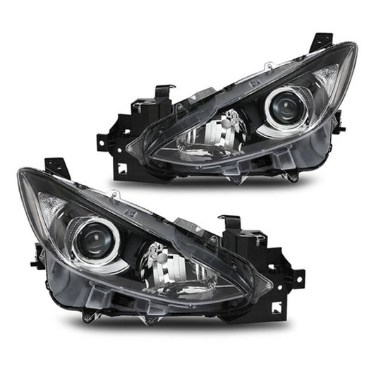 Solid Spare Fit For 2014-2016 Mazda 3 Clear/Black Projector Headlights Assembly Left+Right