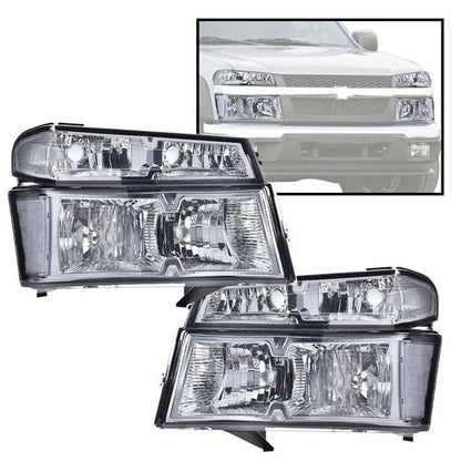 Solid Spare Smoke Lens Chrome Headlights Fit For 2004-2012 GMC Canyon/Chevy Colorado LH RH