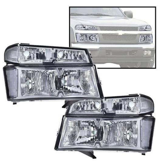 Solid Spare Smoke Lens Chrome Headlights Fit For 2004-2012 GMC Canyon/Chevy Colorado LH RH
