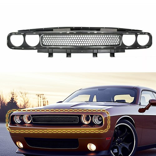 Solid Spare For 2008-2014 Dodge Challenger Front Bumper Grille Black w/ Chrome Trim Molding