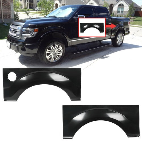 Solid Spare Pair of Black Rear Wheel Arch Steel Quarter Panels For 09-14 Ford F150 F-150