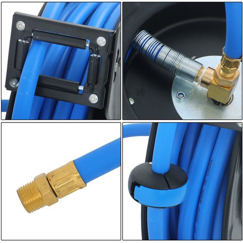 Solid Spare 1/2" x 50' Max 300PSI Premium Rubber Hose, Heavy Duty Steel Air Hose Reel