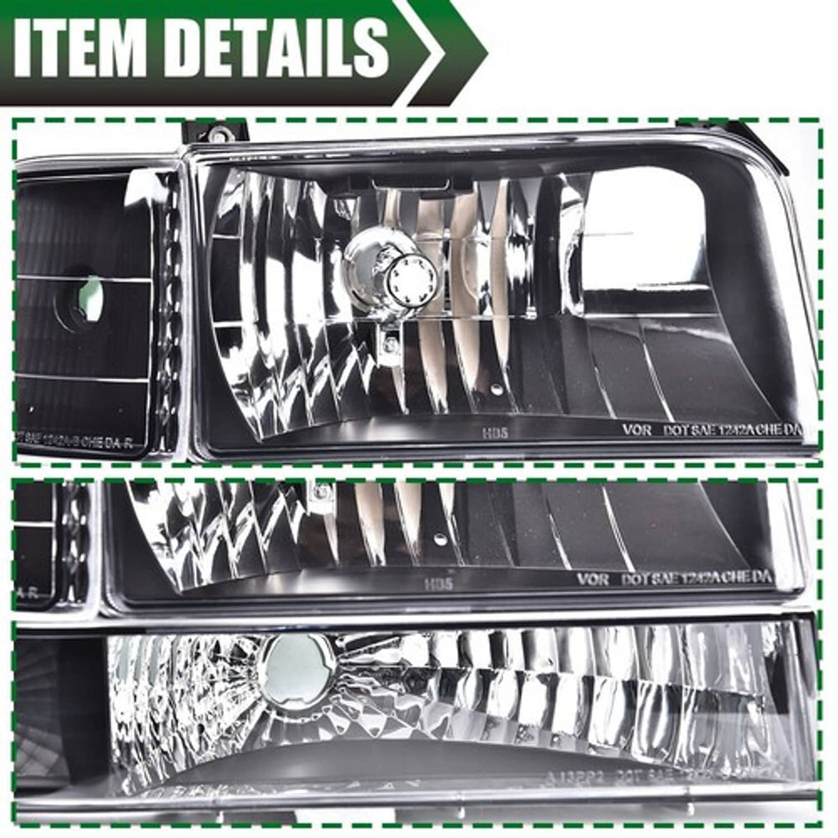 Solid Spare Fit For 1992-1996 Ford F150 F250 F350 Bronco Clear Black Headlights Bumper Lamps