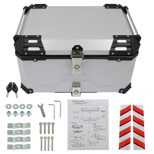 Solid Spare Silver Motorcycle Aluminum Trunk Rear Top Case Luggage Tour Tail Tool Box 65L