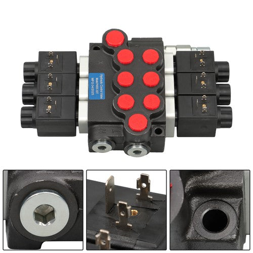 Solid Spare Double Acting 3600 PSI 3 Spool Solenoid 12V DC Hydraulic Control Valve 13 GPM