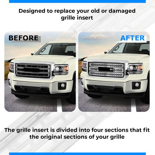 Solid Spare For GMC Sierra 1500 2014-2015 GI123 Chrome Grille Insert Mesh Grill Overlay Trim