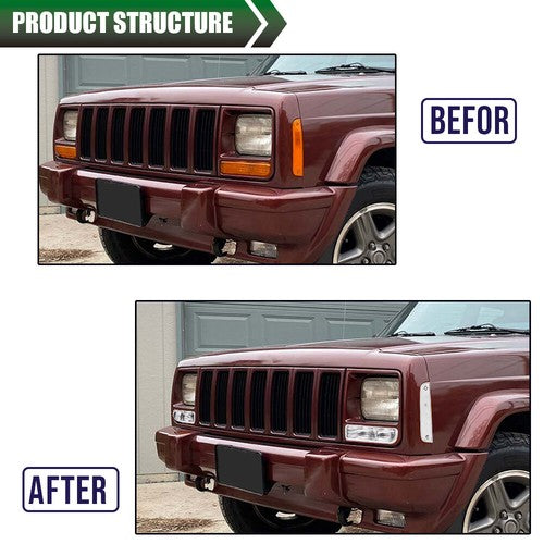 Solid Spare Fit For 97-01 Jeep Cherokee XJ Clear Bumper Lights + Signal Corner Turn Lamps