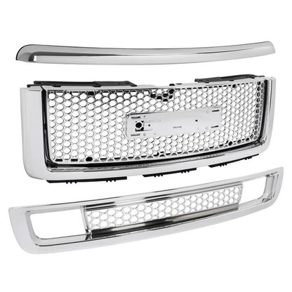 Solid Spare For 2007-13 GMC Sierra 1500 Denali Pickup Upper Lower Grille Hood Molding Chrome