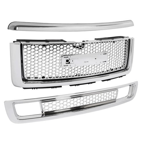 Solid Spare For 2007-13 GMC Sierra 1500 Denali Pickup Upper Lower Grille Hood Molding Chrome