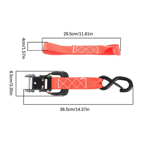Solid Spare 4-Pack 1.6"x15' Red Ratchet Straps Kit 5,208lb Break Strength w/ Safety S Hooks