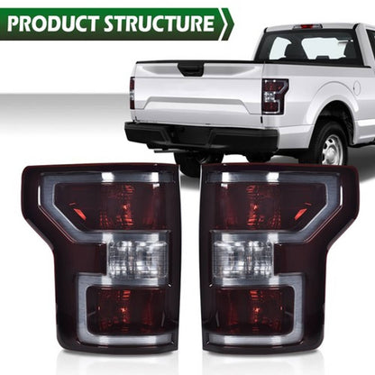 Solid Spare Fit For 2018-2020 Ford F-150 Pickup Rear Tail Lights Brake Lamps Assembly Smoke