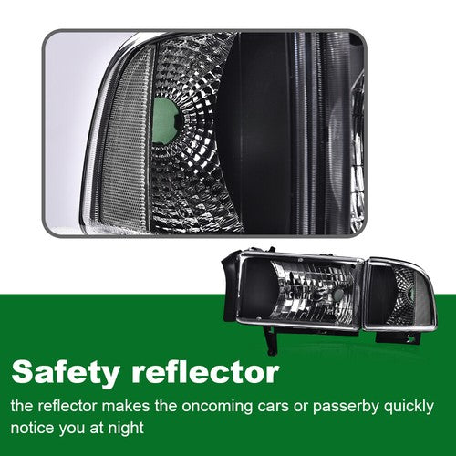 Solid Spare Clear Corner Black Headlights Assembly Fit For 94-02 Dodge Ram 1500 2500 3500