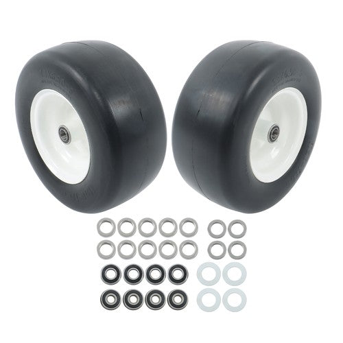 Solid Spare 13in x6.5-6 Solid Lawn Mower Tires & Wheel Smooth Flat White Rims 2 PCS
