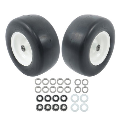 Solid Spare 13in x6.5-6 Solid Lawn Mower Tires & Wheel Smooth Flat White Rims 2 PCS