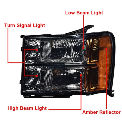 Solid Spare Fit For 2007-2014 GMC Sierra 1500 2500 3500 Smoke Lens Black Headlights