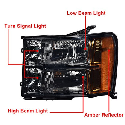 Solid Spare Fit For 2007-2014 GMC Sierra 1500 2500 3500 Smoke Lens Black Headlights