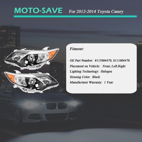 Solid Spare Driver + Passenger Side Headlight Projector Headlamps For Toyota Camry 2012-2014