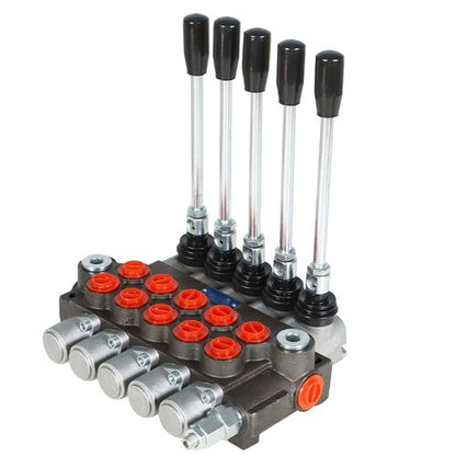 Solid Spare 5 Spool 13 GPM 3600 PSI SAE Ports Hydraulic Control Valve Double Acting New