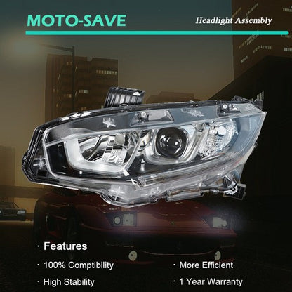 Solid Spare For Honda Civic 2016-2020 Headlight Assembly Halogen Chrome Clear Driver Side