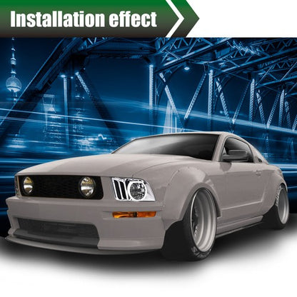 Solid Spare Fit For 2005-2009 Ford Mustang Clear Lens Chrome Halo Headlights Left+Right