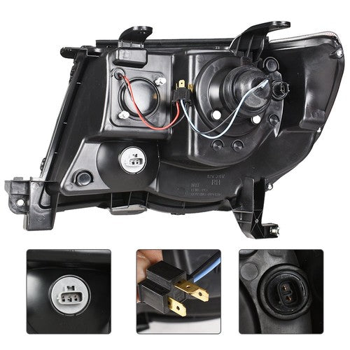Solid Spare For Toyota Tacoma 2005-2011 Black LED Tube Projector Headlights Headlamp Pair