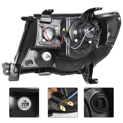 Solid Spare For Toyota Tacoma 2005-2011 Black LED Tube Projector Headlights Headlamp Pair