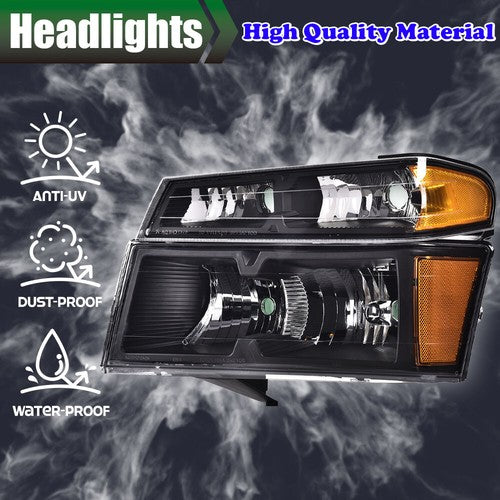 Solid Spare Fits 2004-2012 GMC Canyon Chevy Colorado Pair Headlights Front Bumper Lamps