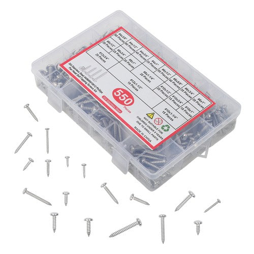 Solid Spare 550Pcs 304 stainless steel wood screws kits #4 #6 #8 #10 #12 countersunk Silver