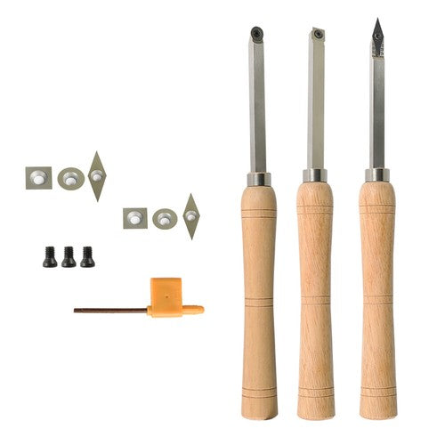 Solid Spare Carbide Woodturning Tool Mini Size 3 Piece Set Includes Diamond Shape Round