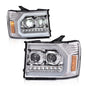 Solid Spare LED DRL Tube Projector Chrome Headlights Fit For 07-13 GMC Sierra 1500 2500HD