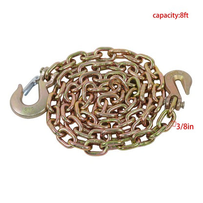 Solid Spare 3/8in × 8FT Trailer&Truck Transport Bundle Chain Steel Gold G70 6600lbs W/Hooks