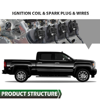 Solid Spare 8PCS Fit For Silverado 1500 Tahoe GMC Square Ignition Coil & Spark Plug & Wires