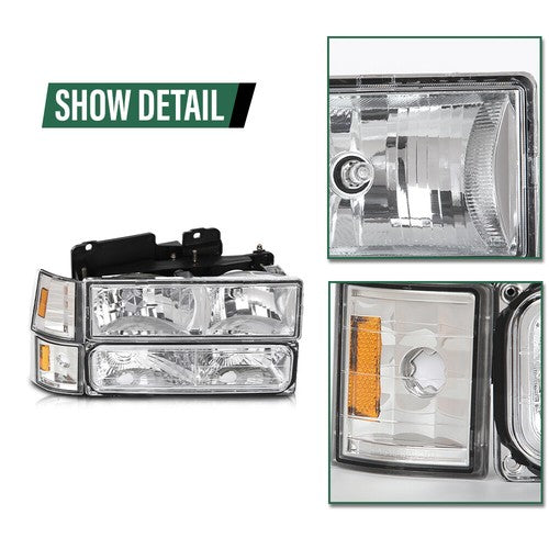 Solid Spare Fit For 1994-1998 GMC C10 C/K Sierra Headlights+Bumper Corner Lights Replacement