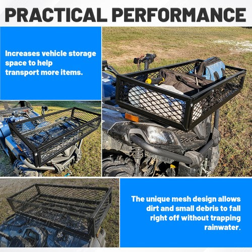 Solid Spare Front+Rear Cargo Basket Universal Luggage Carrier Mesh Rack Black Steel For ATV