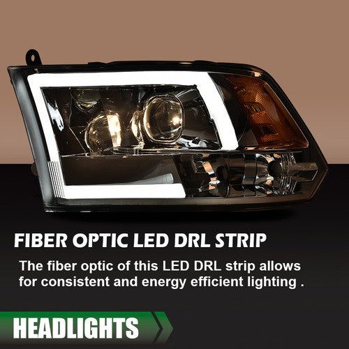 Solid Spare LED DRL Projector Headlights Chrome Fit For 2009-2018 Dodge Ram 1500 2500 3500