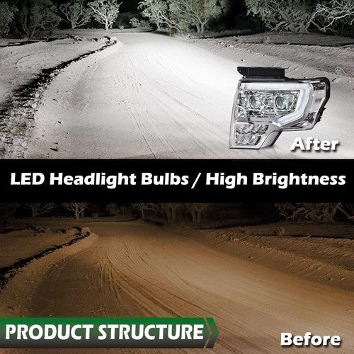 Solid Spare Fit For 09-14 Ford F-150 Dual LED Projector Chrome Headlights Left+Right