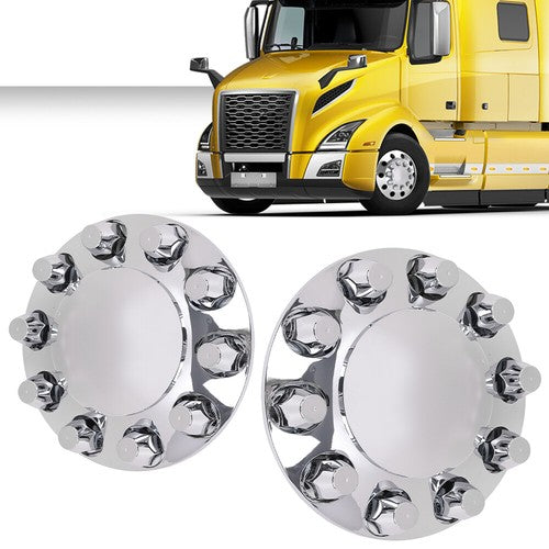 Solid Spare Silver Front Axle Wheel Cover with Hub Cap 33mm Lug Nuts For Semi Truck Set of 2