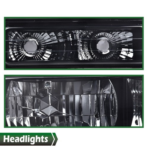 Solid Spare Fit For 1994-1998 GMC C10 C/K Sierra Smoke Headlights+Bumper Corner Lights