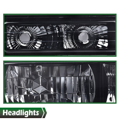 Solid Spare Fit For 1994-1998 GMC C10 C/K Sierra Smoke Headlights+Bumper Corner Lights
