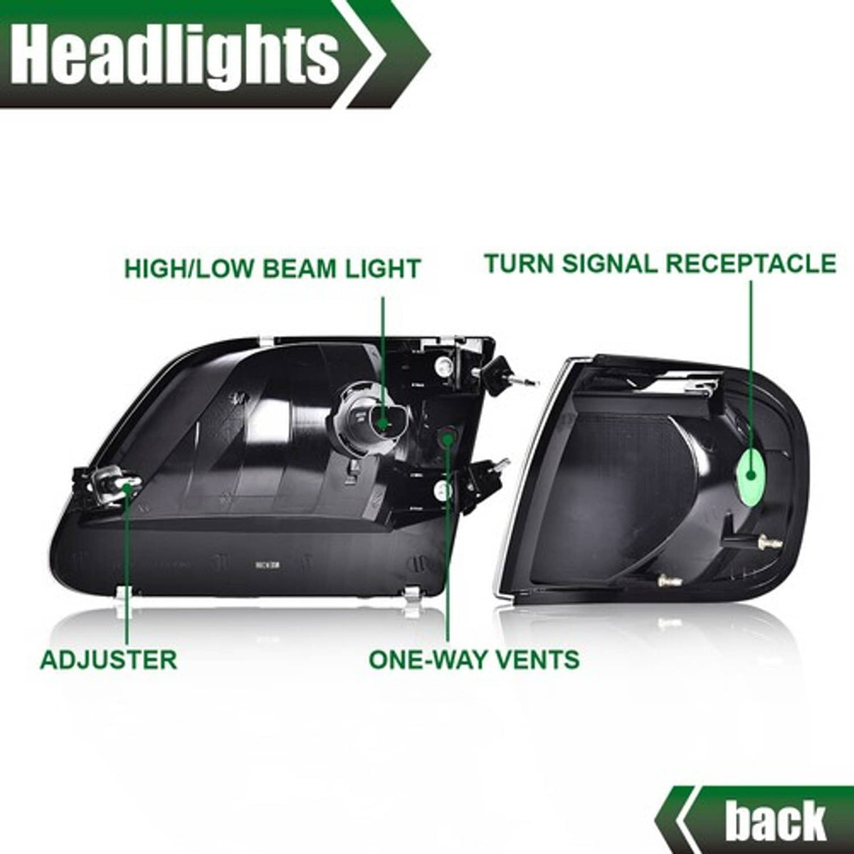 Solid Spare Clear Chrome Headlights & Corner Lights Fit For 1997-2003 Ford F150 Expedition